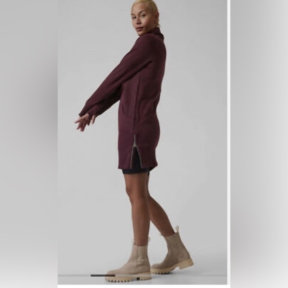 Athleta Cozy Karma Funnel Neck Sweatshirt Dress Purple/Spiced Cabernet Sz.M Tall - Picture 2 of 16